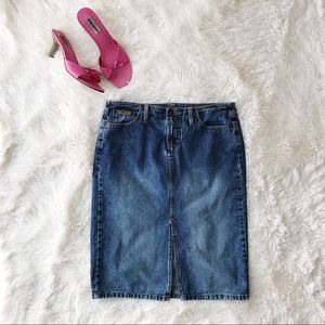 lei jean skirt with front slit medium wash